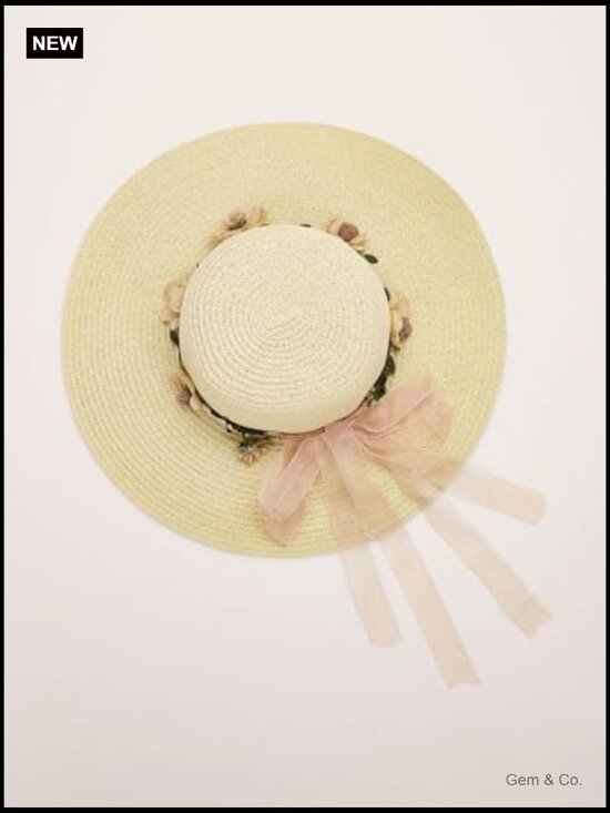 Scalloped Wide Brim Straw Sun Hat Boho Beaded Beach Hat main image 4